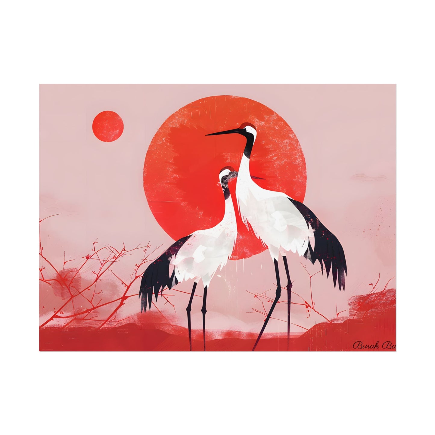 Peaceful Crane Sanctuary: Serene Landscape Nature Art - Poster