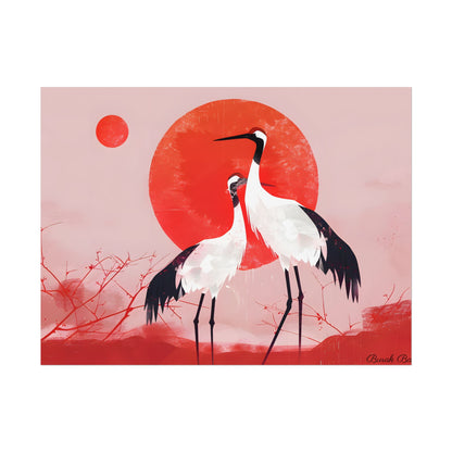 Peaceful Crane Sanctuary: Serene Landscape Nature Art - Poster