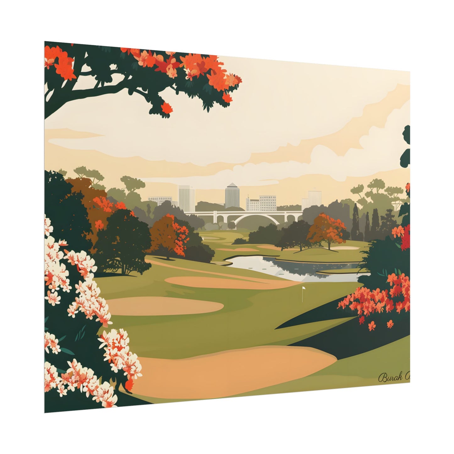 Retro Golf Illustration: Classic Course Art - Poster
