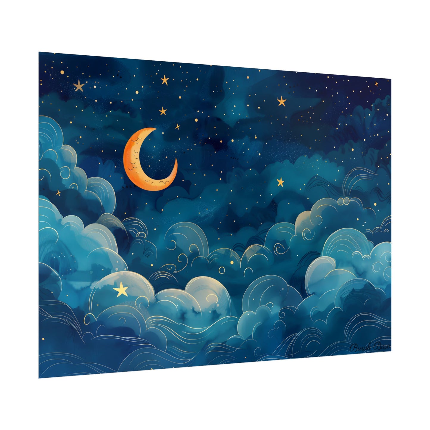 Whimsical Dreamy Night Sky: Small Town Illuminated by Pastel Stars - Poster