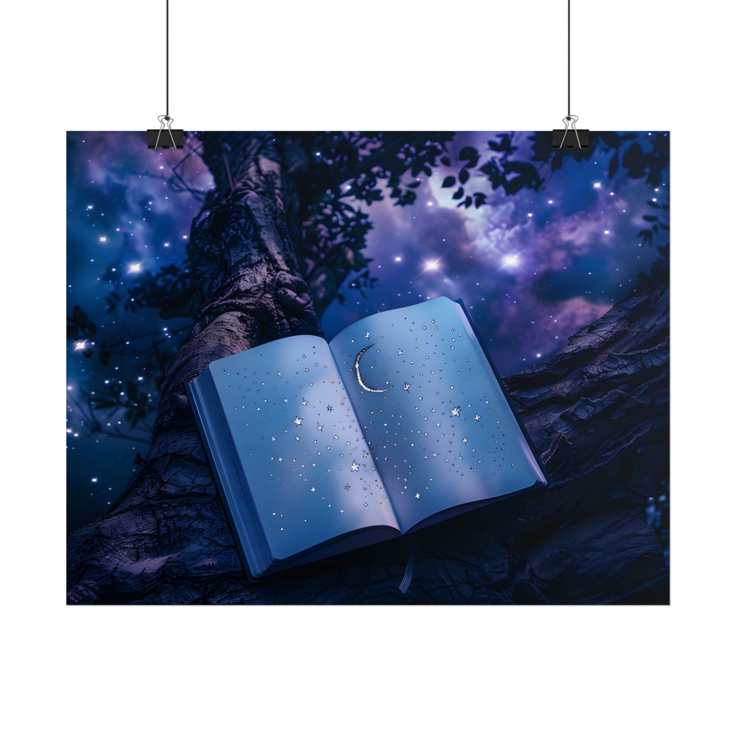 Mystical Night Sky: Celestial Dreams with Crescent Moon and Stars - Poster