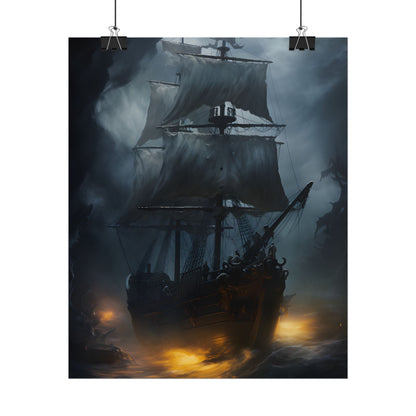 Ghostly Pirate Ship: Sailing Through the Ocean's Edge - Poster
