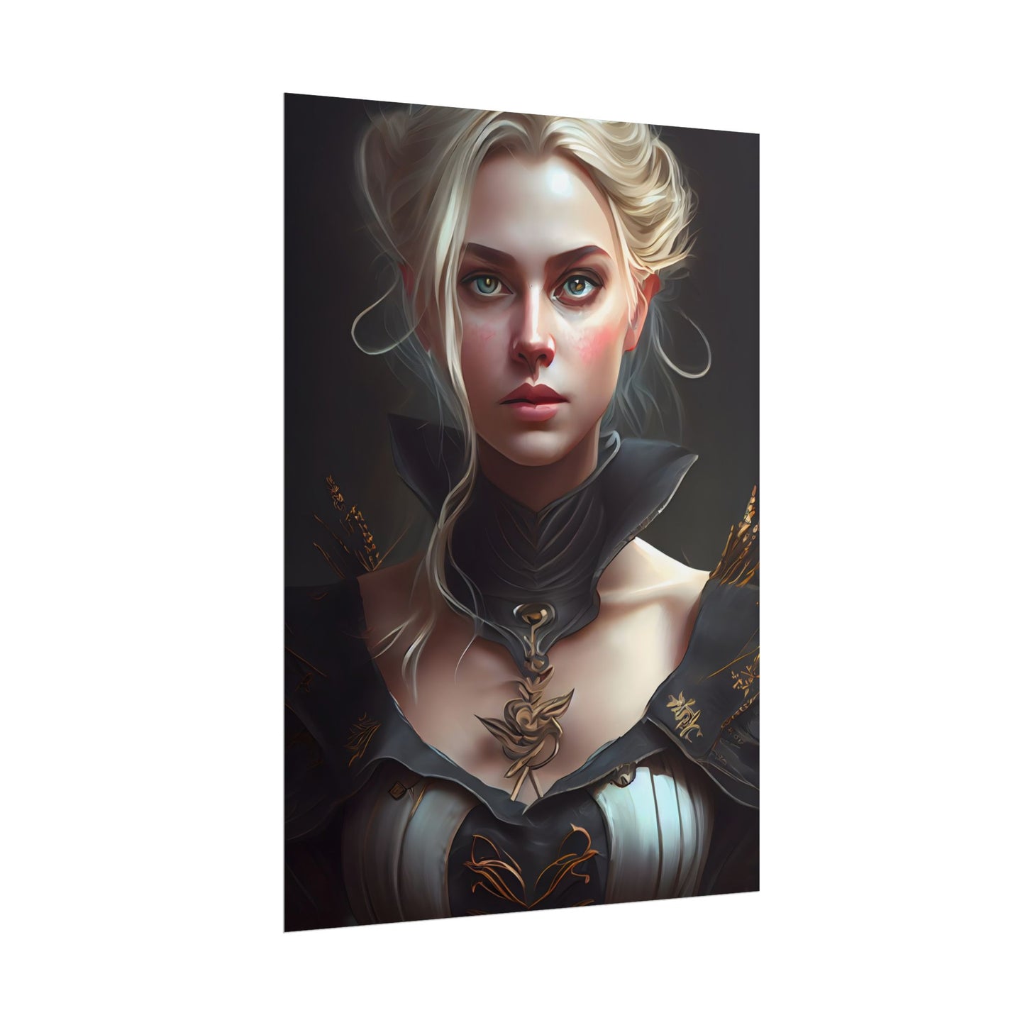 Stunning Blonde Portrait: Elegant Vintage Dress - Poster