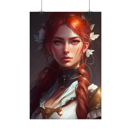 Elegant Redhead Portrait: Dark Background Artwork - Poster