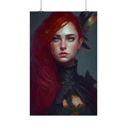 Vibrant Female Portrait: Red Hair Beauty in Neutral Dress - Poster