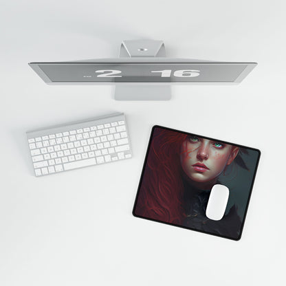 Vibrant Female Portrait: Red Hair Beauty in Neutral Dress - Desk Mat
