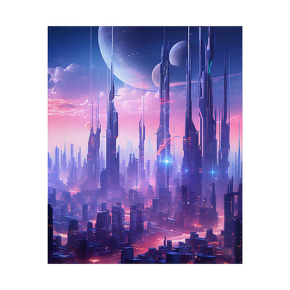 Cyberpunk Cityscape: Dark Futuristic Metropolis Digital Art - Poster