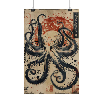 Stylized Octopus: Vibrant Japanese Ukiyo-E Artwork - Poster