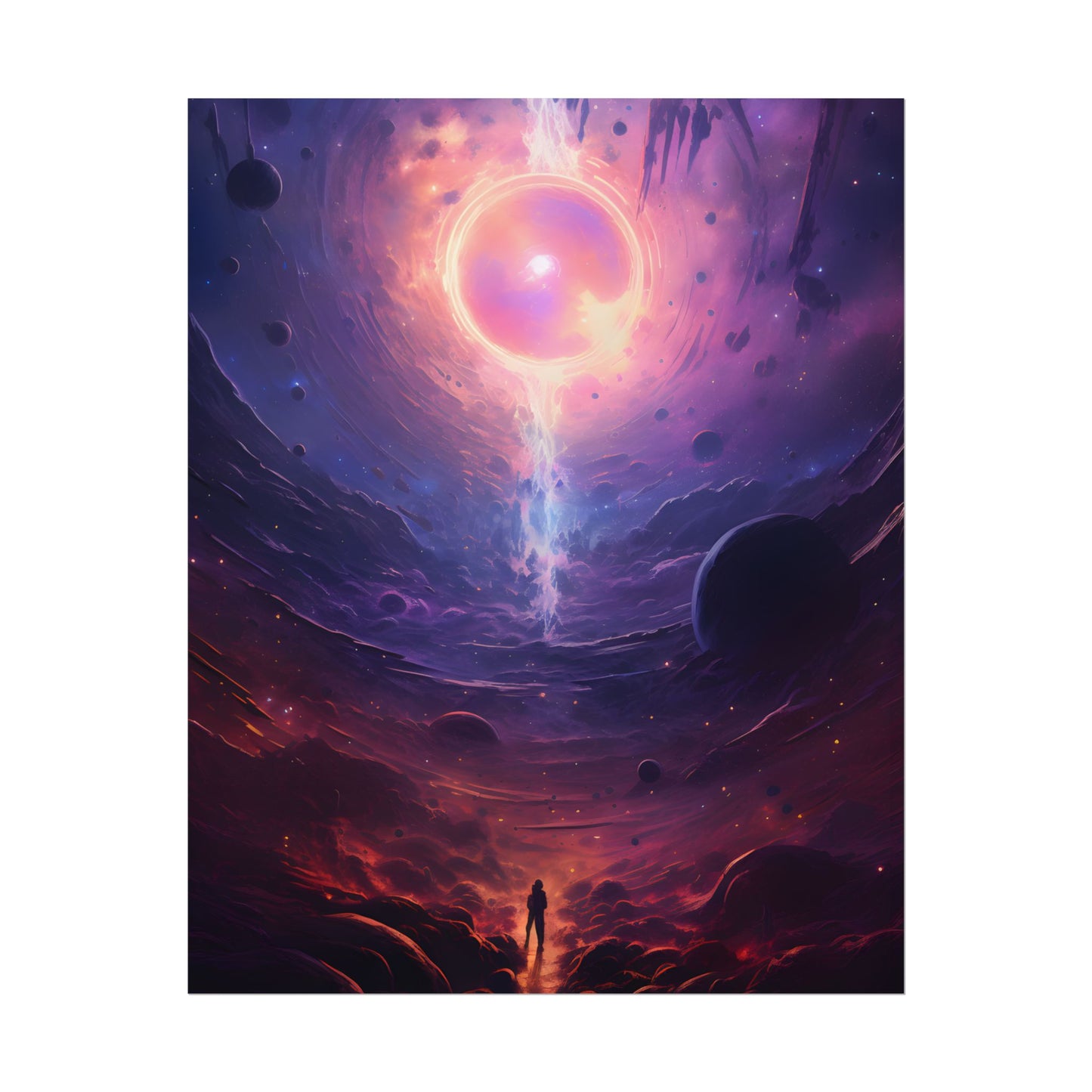 Black Hole Cosmic Odyssey: Dark Planet in Space Art - Poster