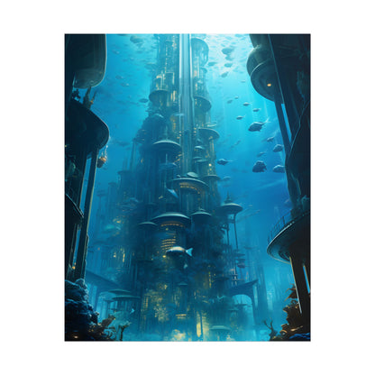 Future Metropolis: Underwater Cityscape Digital Art - Poster