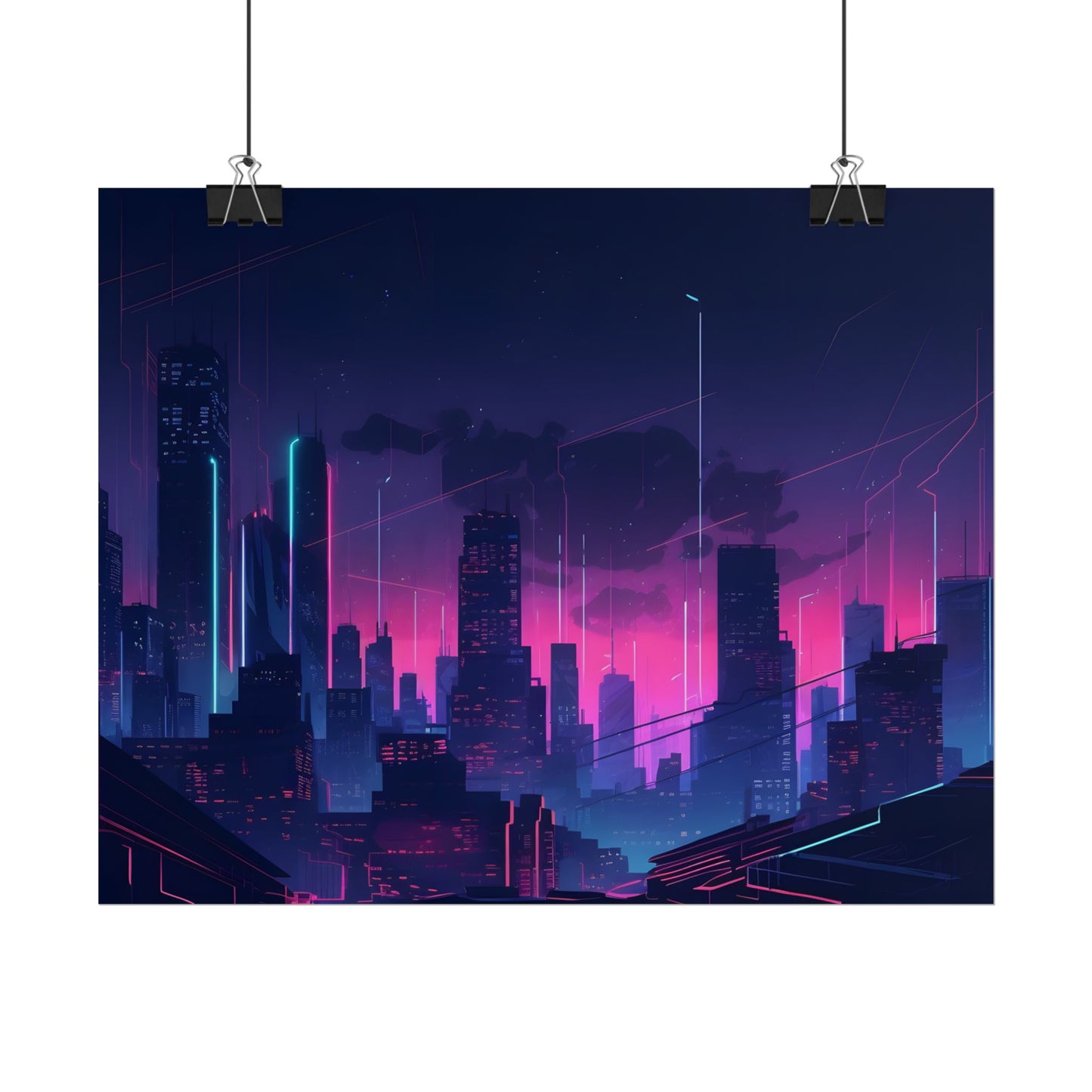 Melancholic Cyberpunk Cityscape: Nighttime Digital Art - Poster