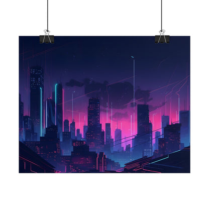 Melancholic Cyberpunk Cityscape: Nighttime Digital Art - Poster