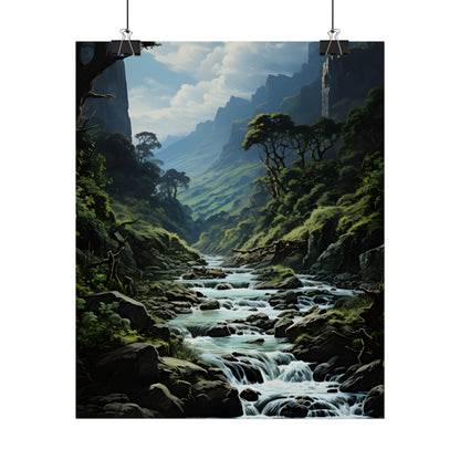 Breathtaking Blue Waterfall: Oil Painting Masterpiece - Poster
