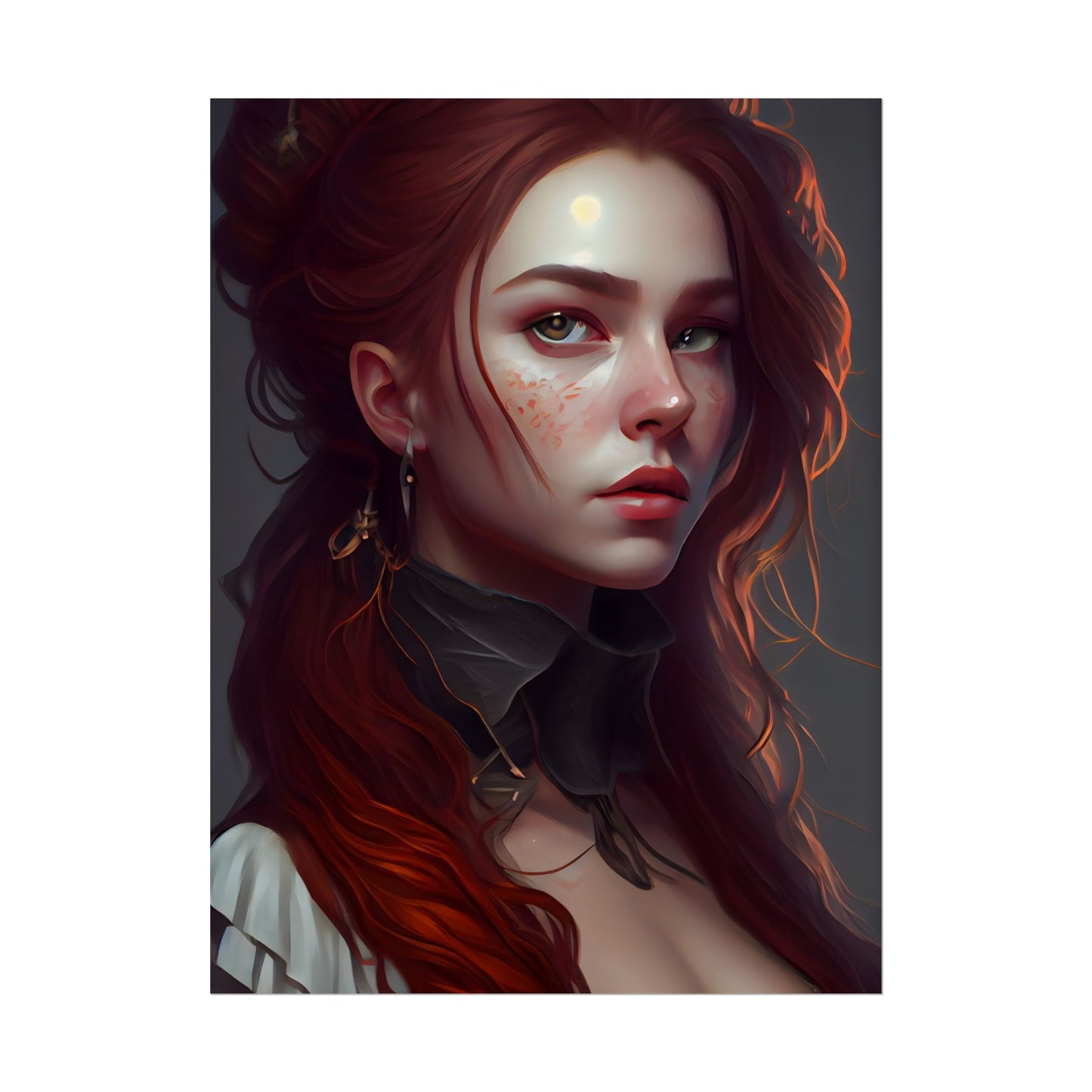Formal Redhead Portrait: Nature-Themed Artwork in Green and Blue - Poster