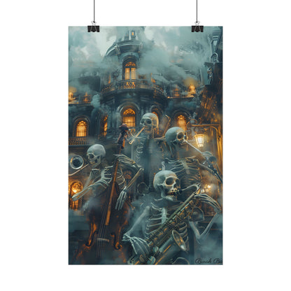 Victorian Lowbrow Skeleton Jazz Band: Dark Artwork - Poster