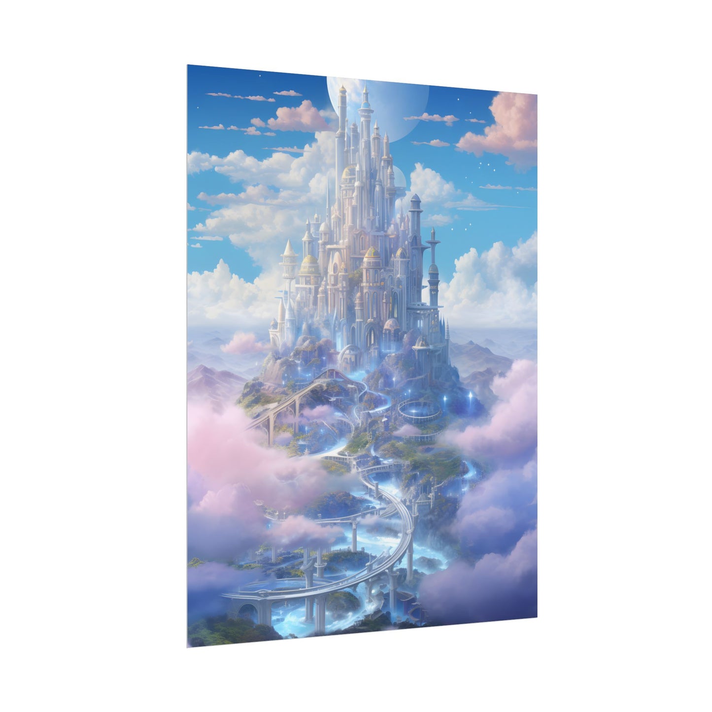 Floating City in Celestial Realm: Serene Fantasy Artwork - Poster