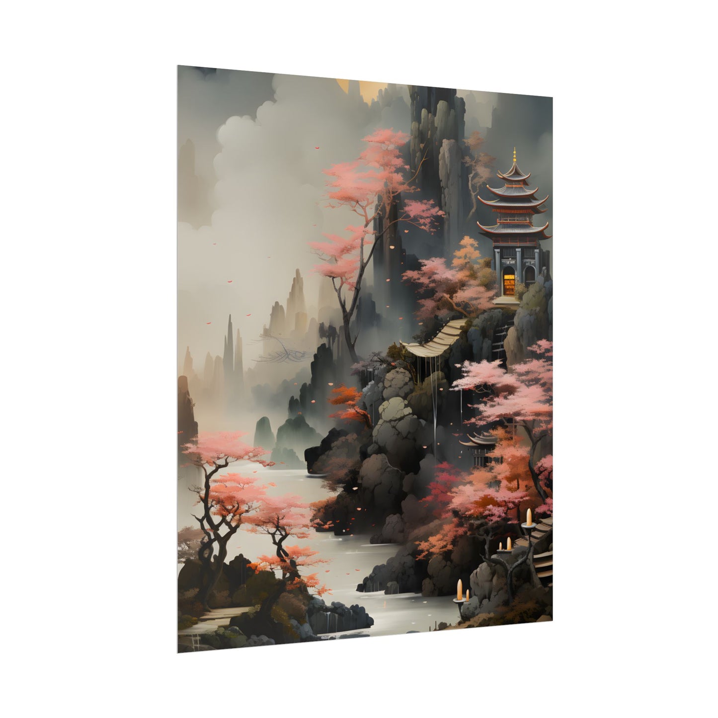 Vibrant Landscape in Moss Green: Ash Magenta Artwork - Poster