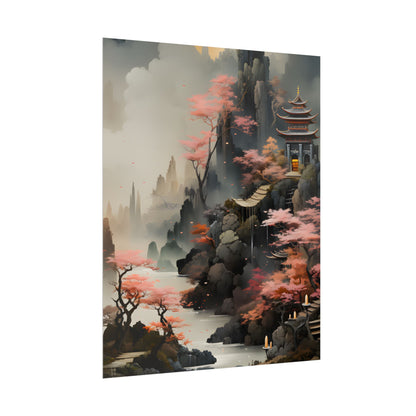 Vibrant Landscape in Moss Green: Ash Magenta Artwork - Poster