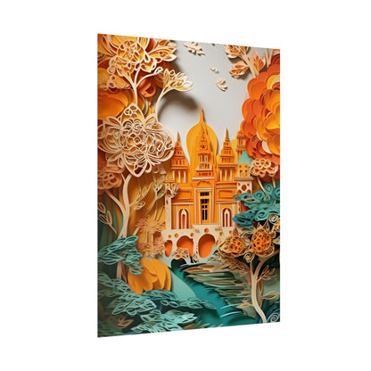 Colorful Indian Paper Quilling Art: Beautiful Landscape - Poster