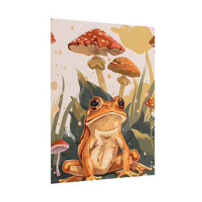 Retro Frog's Smile: Colorful Mushroom Illustration - Poster