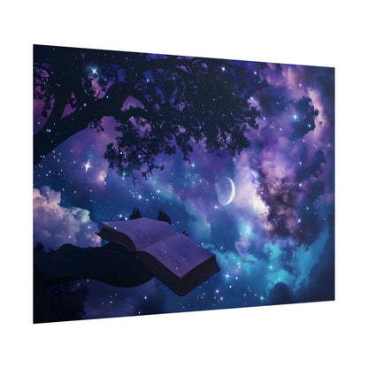 Mystical Night Sky: Celestial Dreams with Crescent Moon Art - Poster