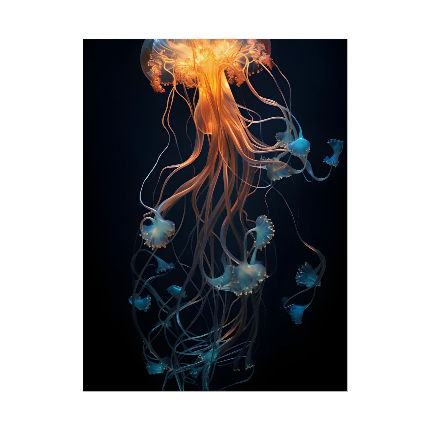 Bioluminescent Oceanic Ballet: Mesmerizing Underwater Scene Artwork - Poster