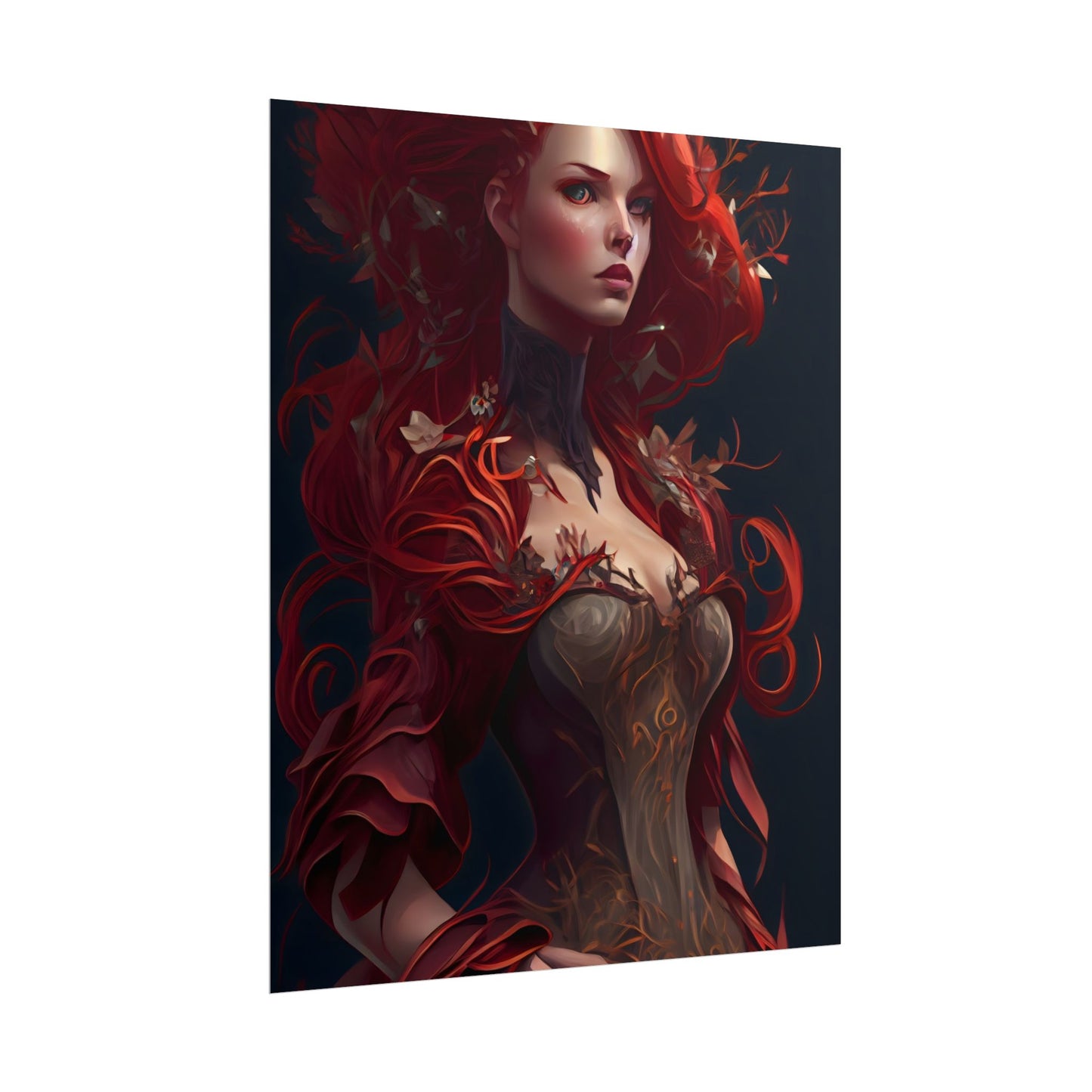 Red Hair Portrait: Elegant Female in Black Dress - Poster