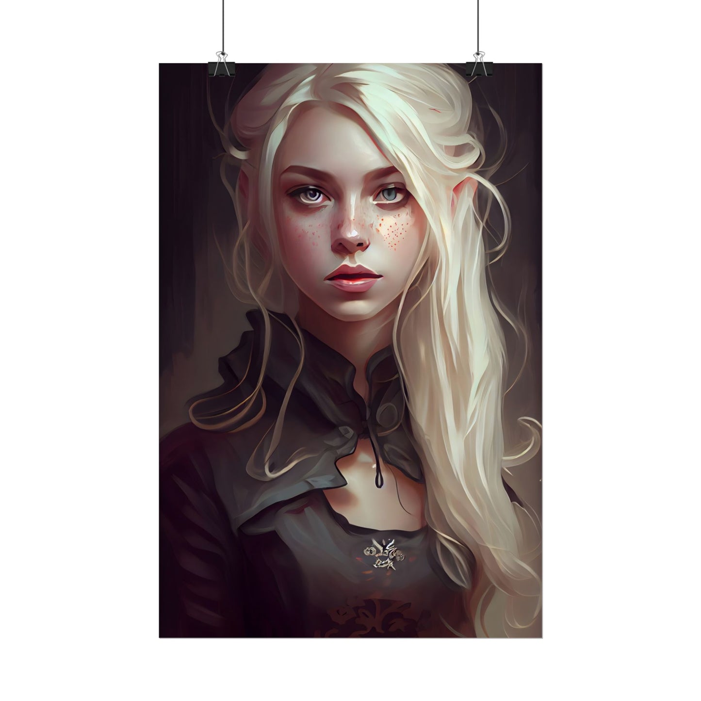 Blonde Portrait: Elegant Woman in Black Dress - Poster