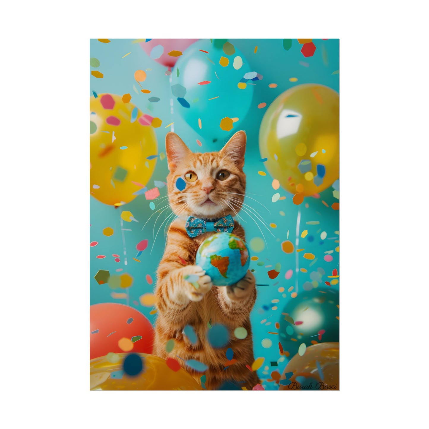 Charming Whiskers: Cat in Bow Tie with Mini Flag - Poster