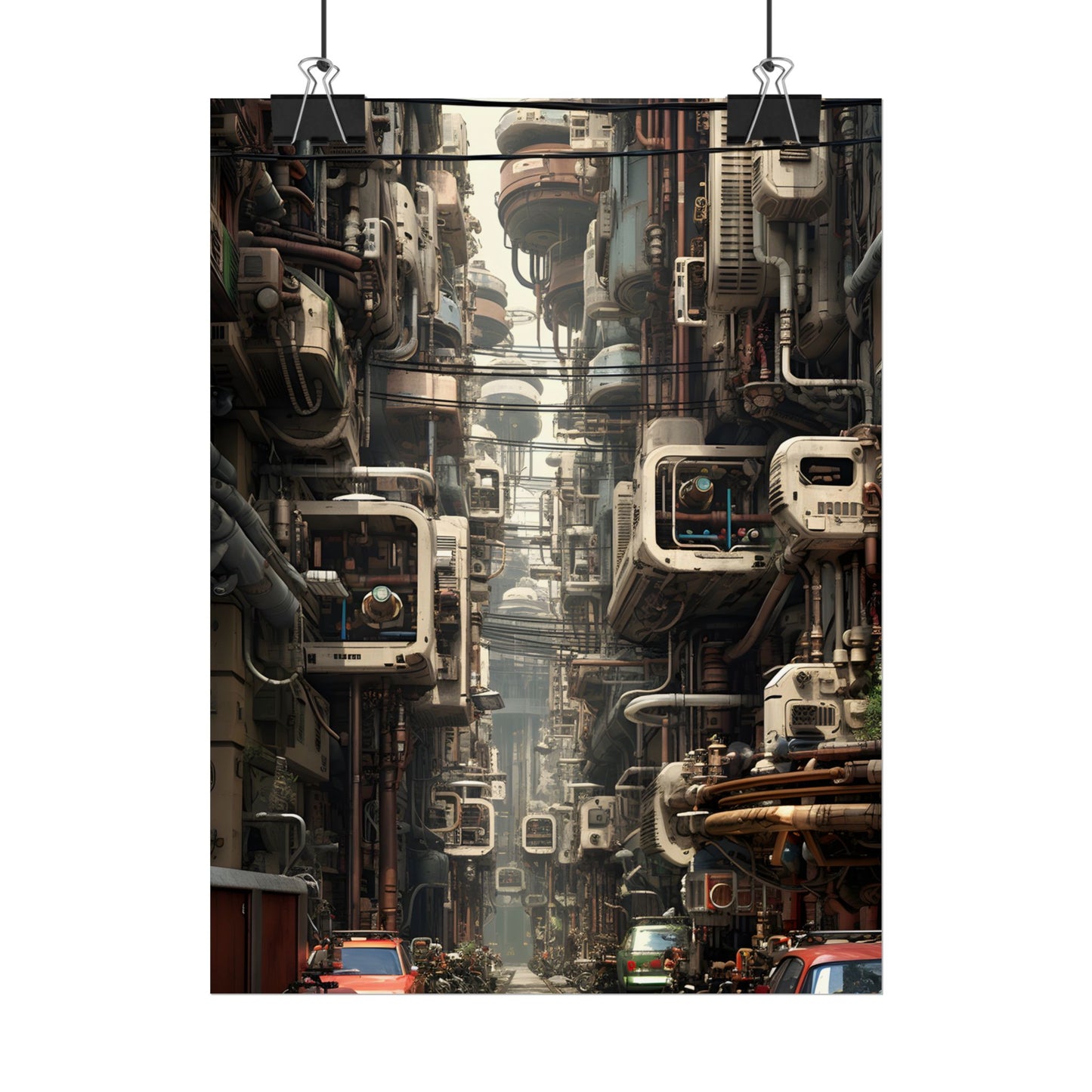 Steampunk Post-Apocalyptic City: Nighttime Digital Artwork - Poster