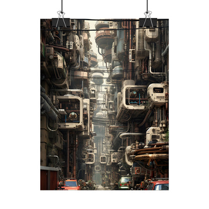 Steampunk Post-Apocalyptic City: Nighttime Digital Artwork - Poster
