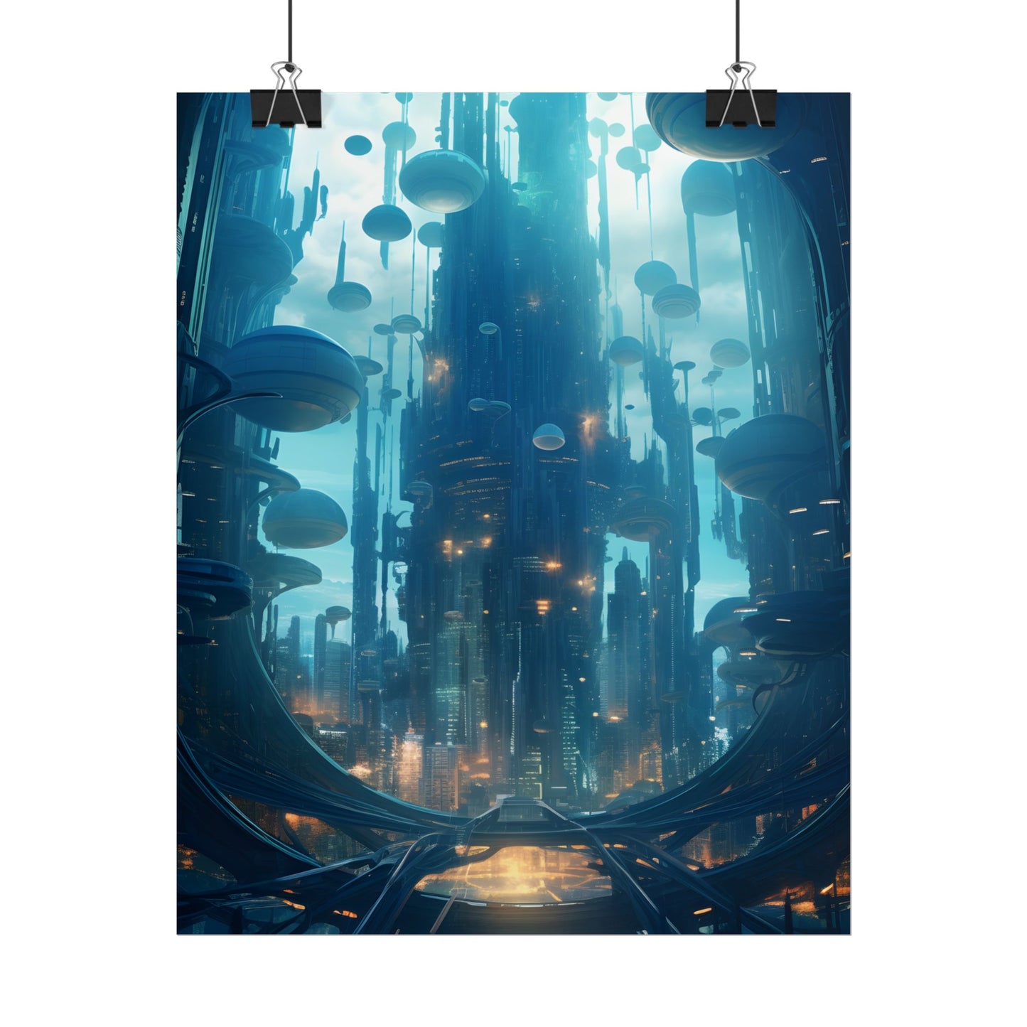 Underwater City of the Future: Modern Metropolis Digital Art - Poster