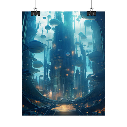 Underwater City of the Future: Modern Metropolis Digital Art - Poster