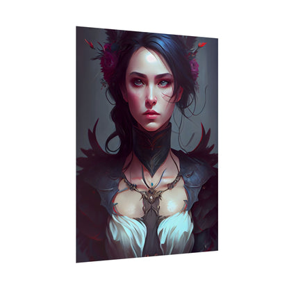 Enchanting Female Portrait: Elegant Black Dress Artwork - Poster