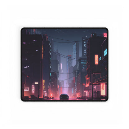 Cyberpunk Night: Melancholic Urban Landscape Artwork - Desk Mat