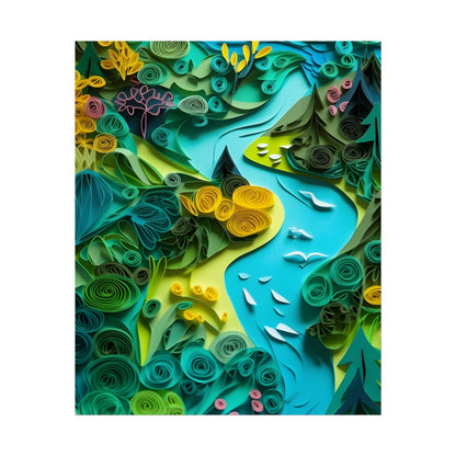 Colorful European Paper Quilling Artwork: Geometric Landscapes - Poster