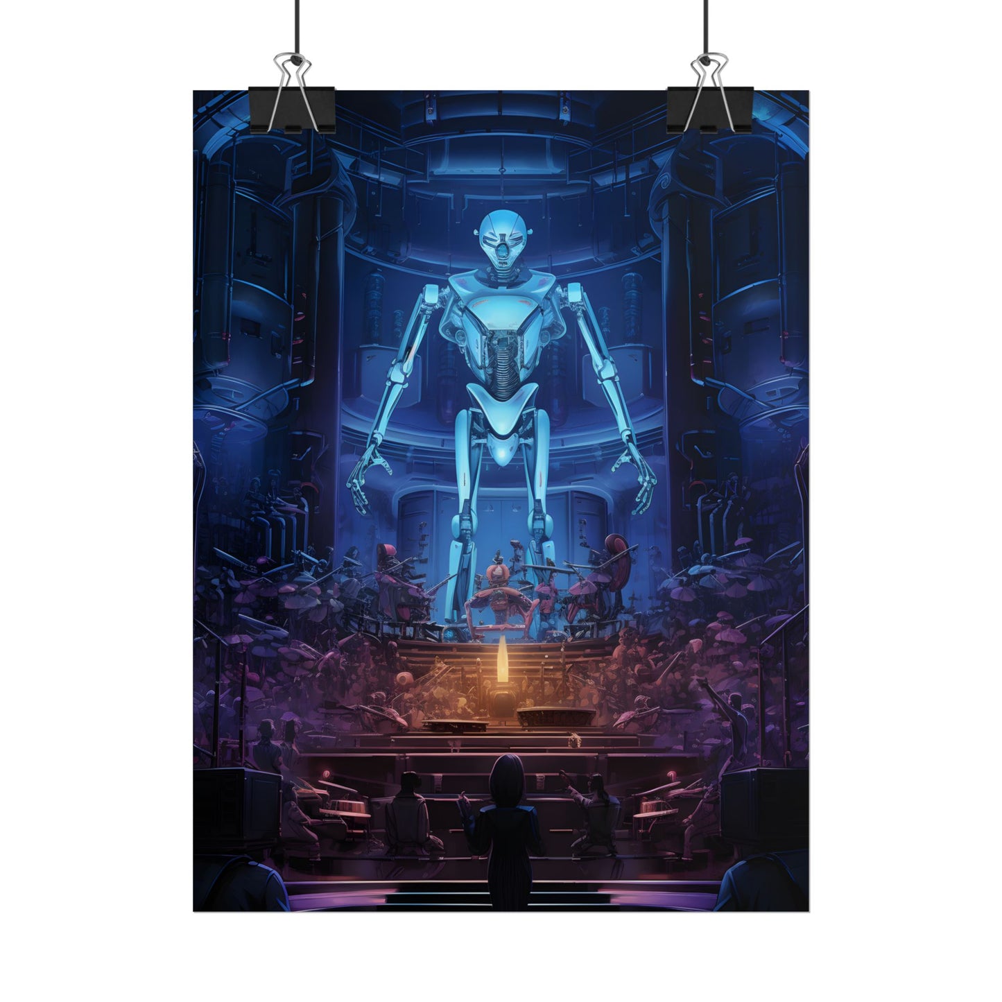 Mechanical Harmony: Black & Grey Robot Orchestra Symphony - Poster
