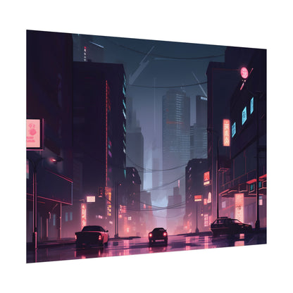 Cyberpunk Night: Melancholic Cityscape - Poster