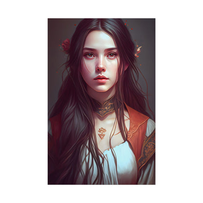 Sophisticated Female Portrait: Brown Hair Artwork in Focus - Poster
