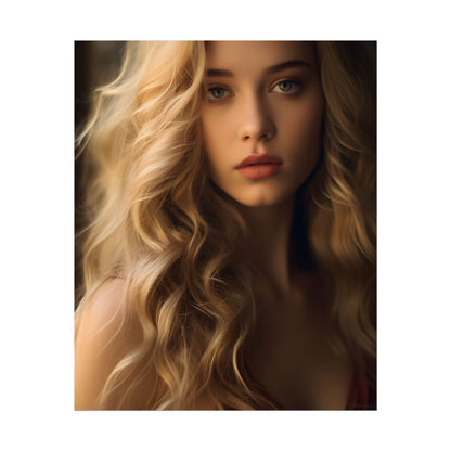 Modern Beauty: Young Blonde Woman in a Short-Sleeved Dress - Poster