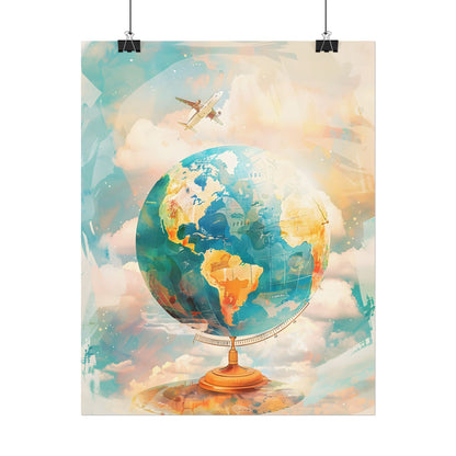 Vintage Globe with 80 Iconic Landmarks: Educational Artwork - Poster
