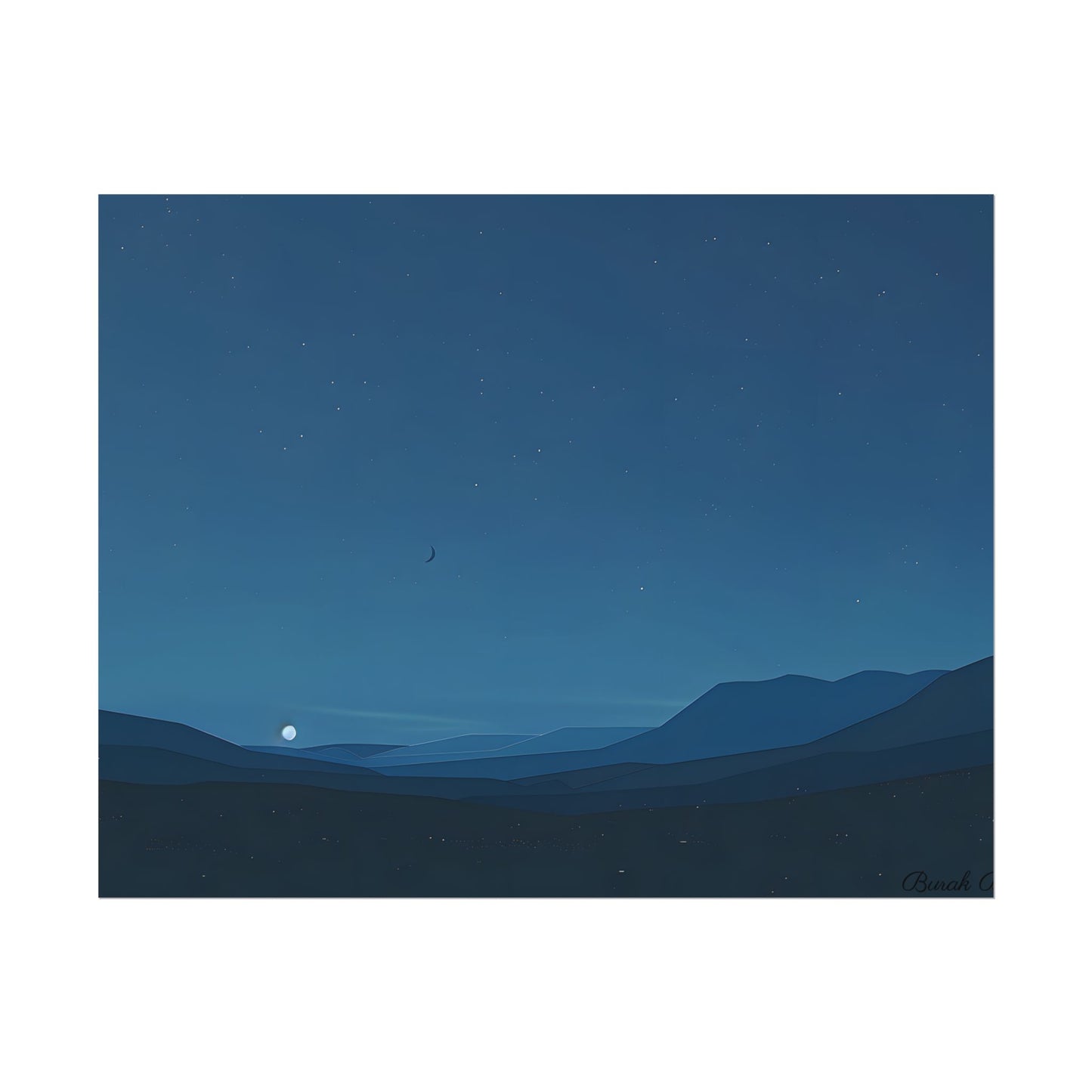 Minimalist Night Sky: Stars and Crescent Moon Art - Poster