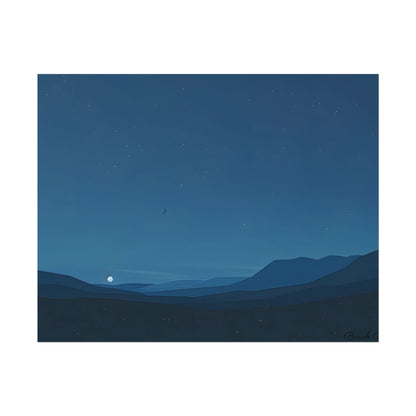 Minimalist Night Sky: Stars and Crescent Moon Art - Poster