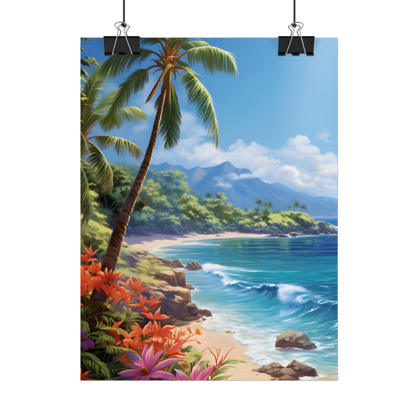 Tropical Paradise: Serene Island Oasis in Tranquil Blue Skies - Poster
