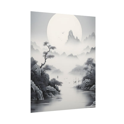 Chinese Ink Mirror Landscape: Serene Artwork - Poster