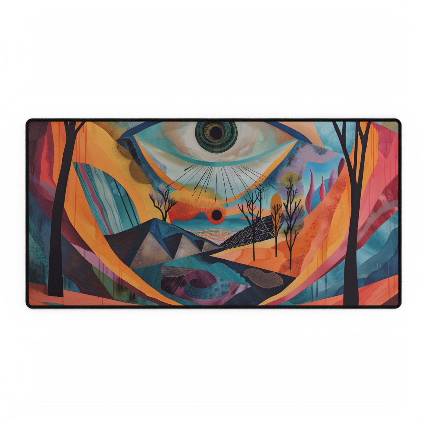 Surreal Landscape: Earthy Eye in Blue Hues - Desk Mat