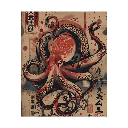 Stylized Octopus in Ukiyo-E Style: Japanese Artwork - Poster
