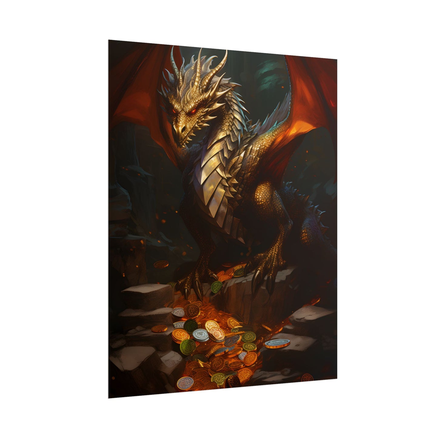 Ancient Fantasy Dragon Guard: Majestic Creature Art - Poster