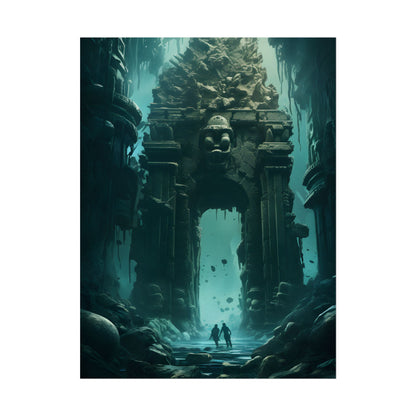 Lost Underwater Ancient City: Mysterious Blue Hues Art - Poster