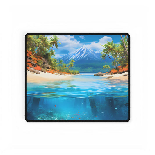 Tropical Paradise Tranquility: Lush Island Getaway Art - Desk Mat